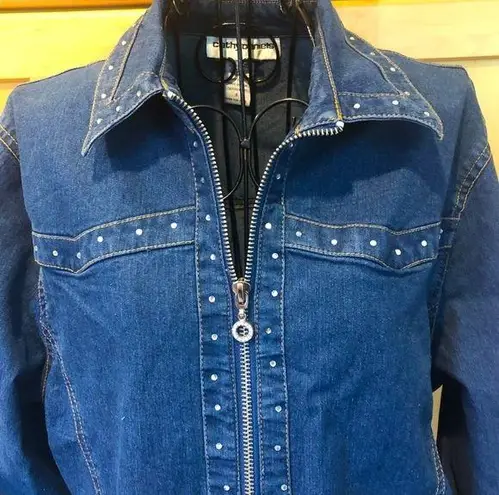 Cathy Daniels  Rhinestone Zip Up Blue Jean Jacket