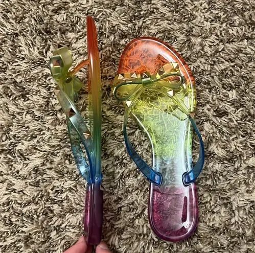 Wild Diva Rainbow Studded Jelly Sandals