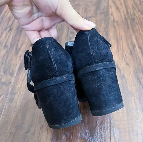 Stephane Kelian • black platform shoes criss cross strap mary jane chunky suede Size 8