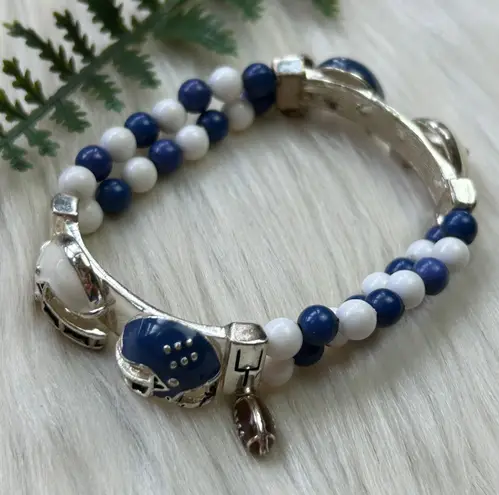 Football helmet white blue bead stretchy bracelet