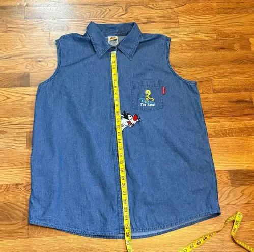 Looney Tunes 90s Women’s 18 - 20 W Plus Size Cotton Denim Sleeveless Button Down