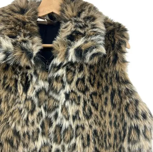 Painted Pony (L) AMERICAN VINTAGE 80s Faux Fur Leopard Sleeveless Zip Up Vest Brown Size L