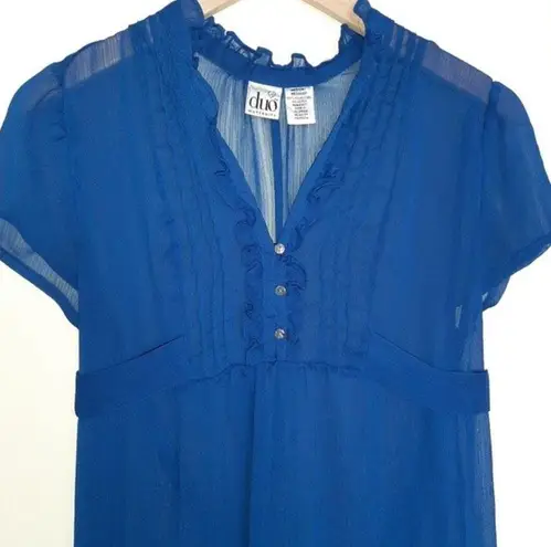 Duo Maternity Blue Sheer Blouse Tunic Top Tie Waist Belt Size Medium