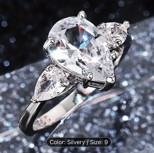 Elegant Promise Ring Inlaid Shining Evening Party Silver Ring
