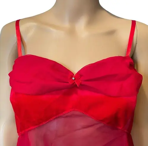 Je T’adore Vintage Red Velvet Chiffon Coquette Glam Luxe Sheer Lingerie Slip Top Size L