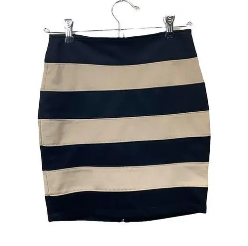 Forever 21 Black and Tan Striped Bodycon Mini Zip-Up Pencil Skirt
