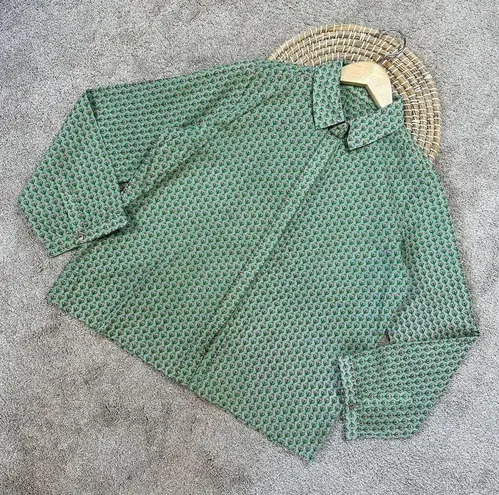 Jujus’ Amuse Women’s Cotton Button Down Shirt Longsleeve Tulip Print Spring L Green Size L