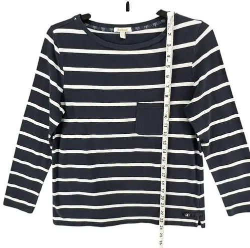 Barbour  Beachley Top Womens 6 Dark Navy Nautical Striped Logo Soft Cotton Casual