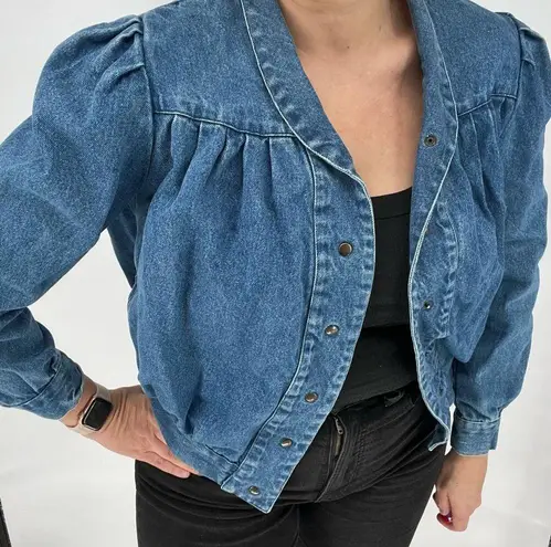 American Vintage Vintage 1980s Pleated Denim Jean Cropped Jacket with Snaps 100% Cotton