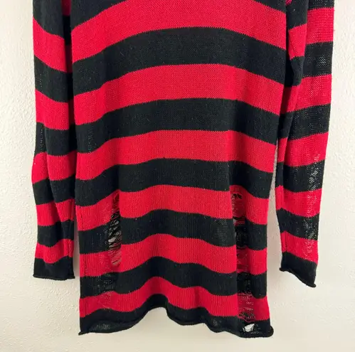 Social Collision Red Black Striped Distressed Knit Freddy Krueger Sweater Dress