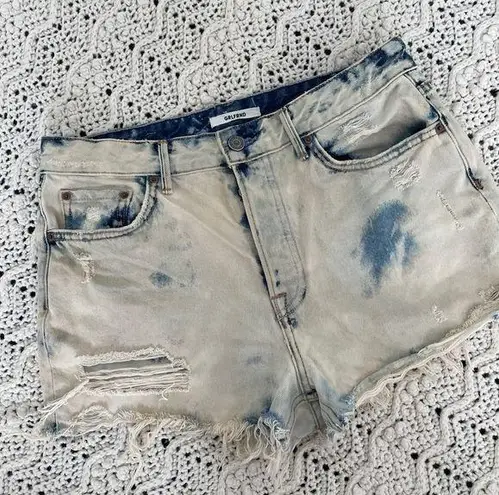 GRLFRND Cindy Acid Wash High Waist Distressed Cutoff DenimShorts White (Size 28)