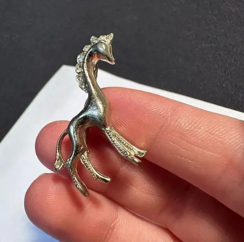 Tiny Vintage Signed Coro Pony Horse Brooch Pin Gold Tone & Rhinestone