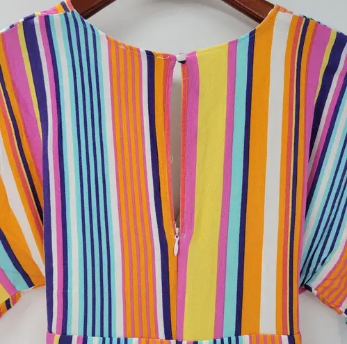 Harper Heritage Dress Small Multicolor Striped Tie Waist Wood Button Front