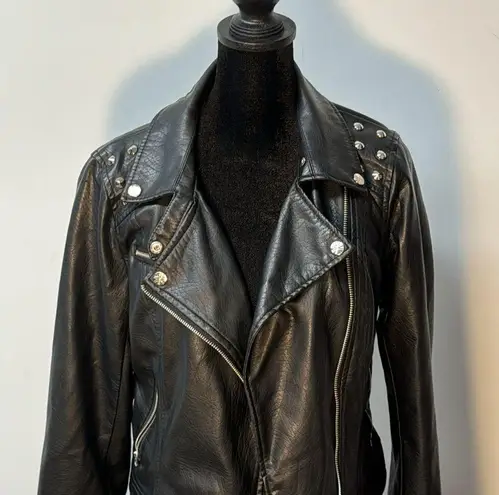 Miss London Faux Leather Jacket Black Size Med Zipper Pockets Biker Moto