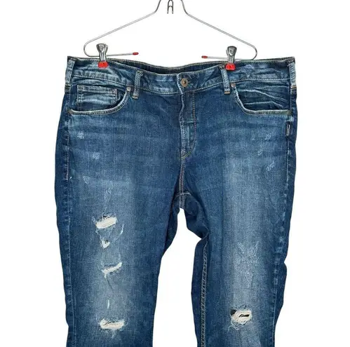 Silver Jeans Women's Jeans Sam Distressed Whiskered Skinny Ankle Blue Large