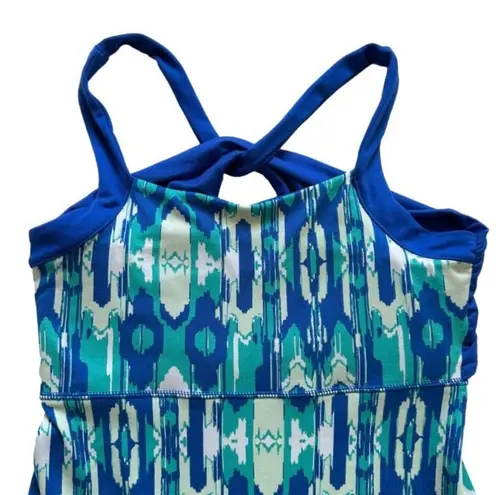 Soybu Dress Blue Green Print Strappy Twist Back Athletic Casual Stretch Size XS