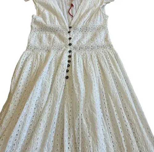 Raga Anthropologie Aviana WHite Eyelet Dress Maxi Cotton Size XS Women's NWOT