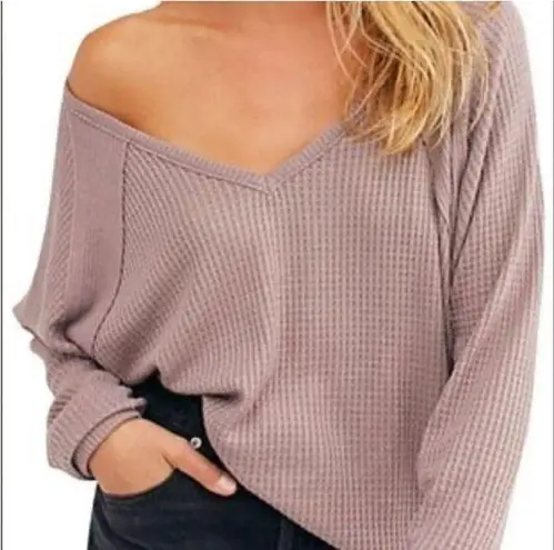 Free People  SUPER SOFT waffle knit off the shoulder oversized top