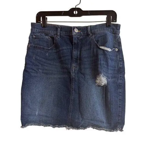 EXPRESS  Womens Denim Skirt Size 10 With Distressed Look & Frayed Hem