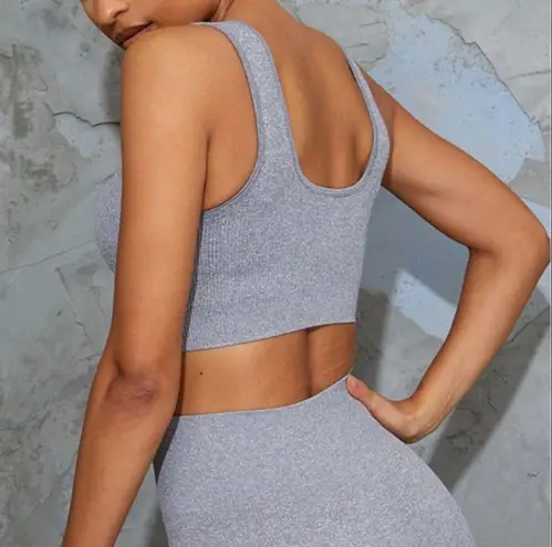 Pretty Little Thing Heather Grey V Neck Sports Bra