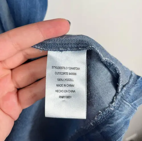 Halo Boutique Med Wash Denim Chambray Lightweight Open Front Waterfall Cardigan Blue