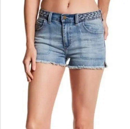 Pistola Natalia Shorts Denim Jean Distressed Raw Hem Braided Waistband S