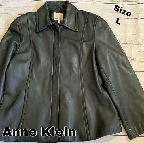 Anne Klein  size L Large 100% leather black jacket