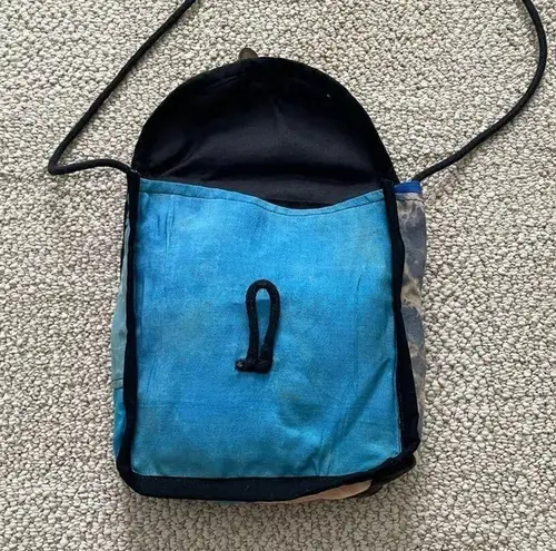 Indonesian Made Bag Crossbody Batik Tie Dye Print Flap Closure Blues Tan Brown Blue