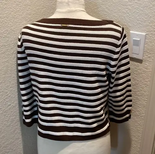 St. John Sport Women’s Brown & White Striped Cropped Knit Sweater Sz Sm