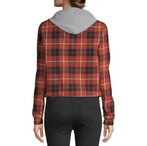 No Boundaries Juniors Cinched Waist Red Plaid Hoodie