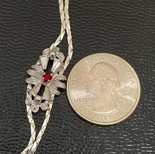 Ruby Vintage Signed Silver Floral Bell Center Double Snake Chain 7.5” Bracelet