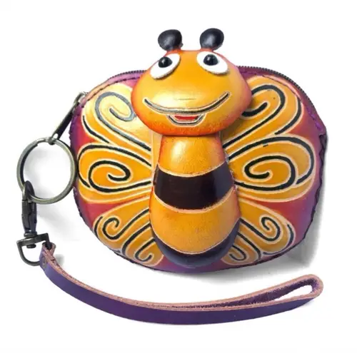 Genuine Leather Bumble Bee Wristlet Orange