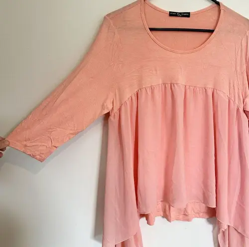 NWT Kim & Cami Coral Layered Waterfall Long Sleeve Stretch Knit Top