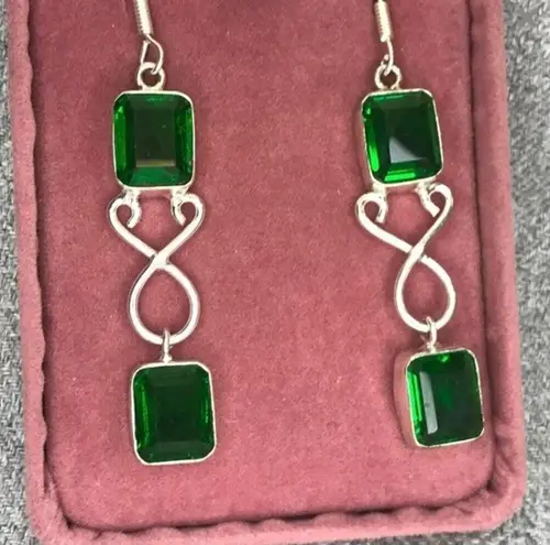 Sterling Silver Brand New - 925 / & Emerald Cut EarringsDouble Drop Setting