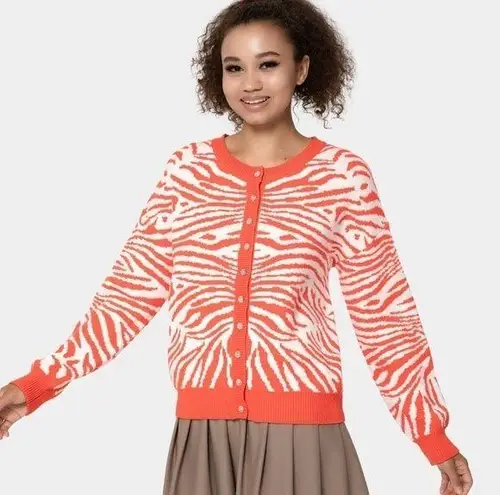 Halara Orange sz M Round Neck Button Front Animal Print Cardigan