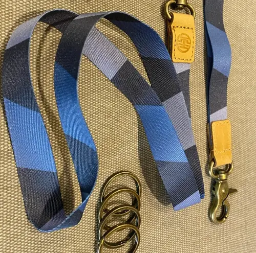 Boutique blue geometric lanyard wristlet Keyring Clip