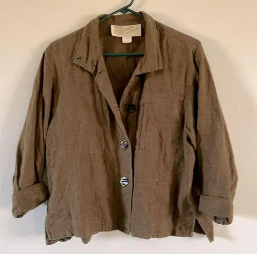 Vintage Haggerty Art Wear army green button down linen shirt / shacket Size M