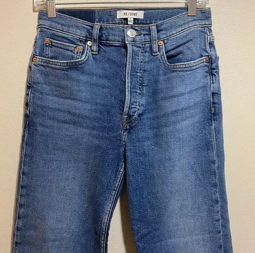 RE/DONE  High Rise 70s Stove Pipe Button Fly Raw Hem Denim Jeans Size 26