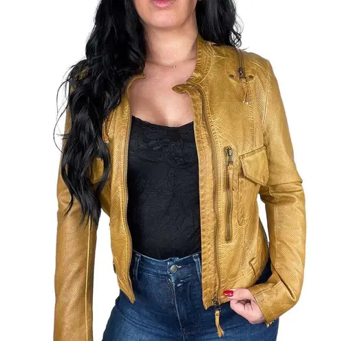 Members Only 90s Women's Tan Brown Camel Vintage Motto Biker Jacket Small