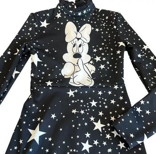 Sugarbird x Disney Minnie Mouse Star Print Dress Long Sleeve Stretch Size XS Black