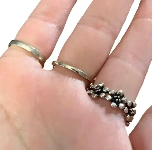 Lot of 3 Silver Tone Blue Teardrop, Floral & Oval Cabochon Size 6.25 Rings