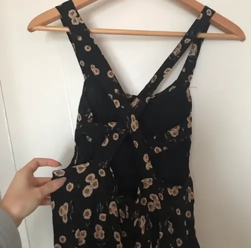 Brandy Melville Black Yellow Sunflower Floral Open Back Cut Out Summer Mini Dress