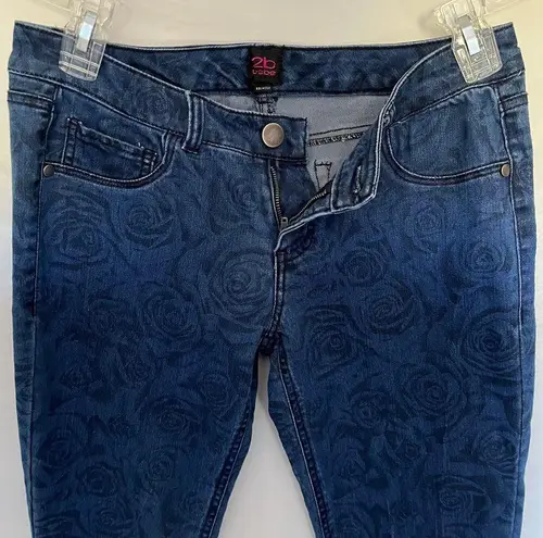 Bebe 2B  Hombre Floral Womens Skinny Jeans Size 30 Low Rise Denim Blue Stretch