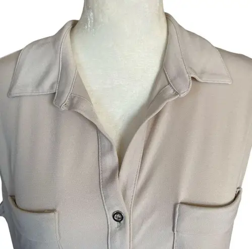 New York And Company stretch women's size L cream collared sleeveless blouse top