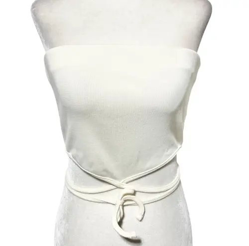 New AsYou Tie Waist Strapless Bandeau Crop Top Off White Size 10