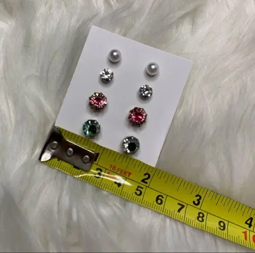 4 Stud Earrings Bundle Faux Diamond Green