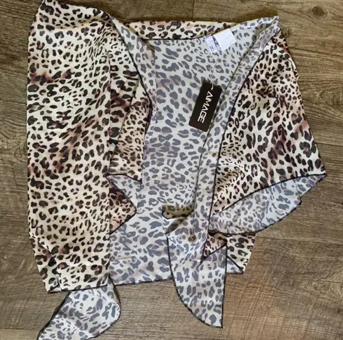 Cream and Brown Leopard Print Swim Coverup Size L
