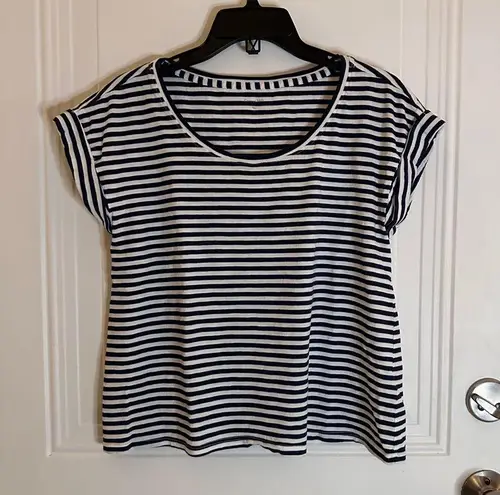 Garnet Hill Weekender Cropped Boxy Striped Short Sleeve T Shirt XS