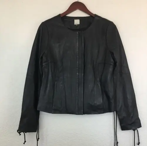 Ecru Black Lambskin Leather Jacket M