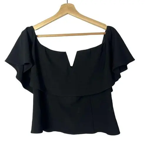 Free Press Nordstrom Black Notched Short Sleeve Flounce Blouse M